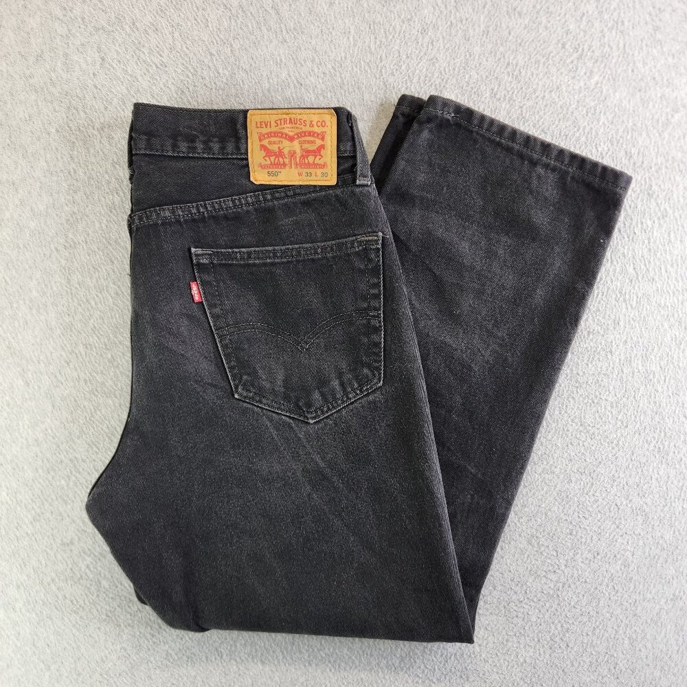 Levis Jeans Mens 33x30 Black Wash 550 Relaxed Fit Wide Straight Leg Loose
